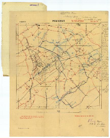 Trench map showing the front line N.E. of Poziers.